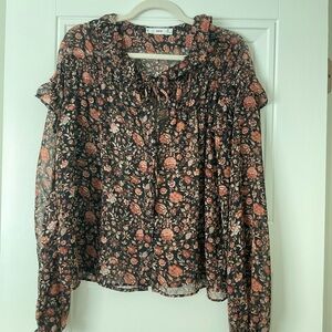 Mango Semi-Sheer Blouse with Ruffles